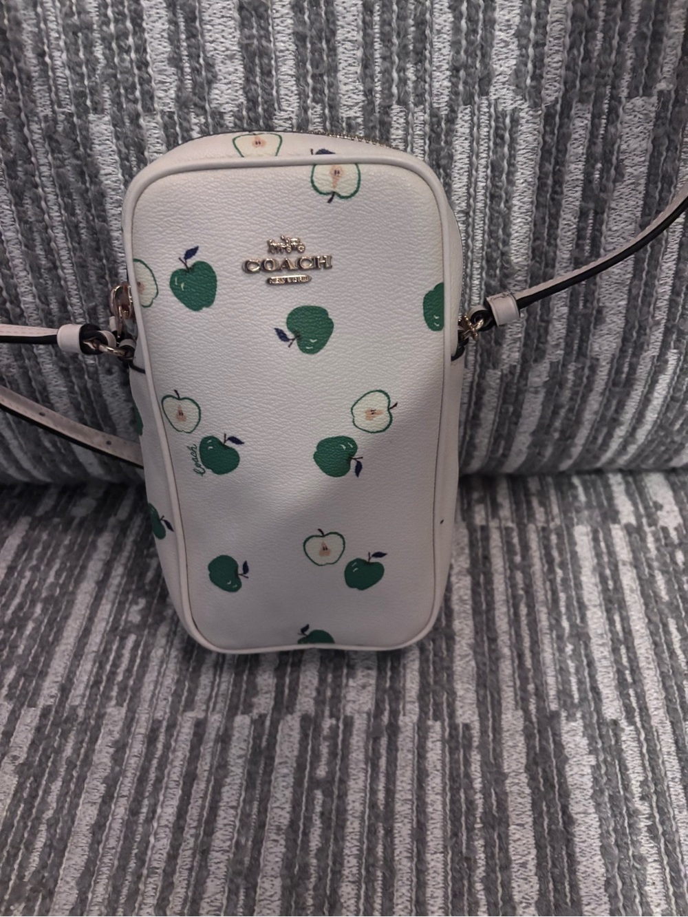 Coach Cream Crossbody Pouch with Green Apple Print
